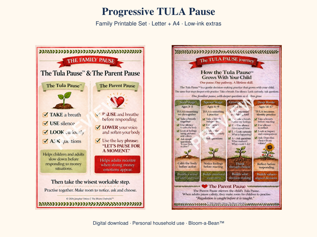 Preview of the Family Pause and Progressive TULA Pause illustrated printables